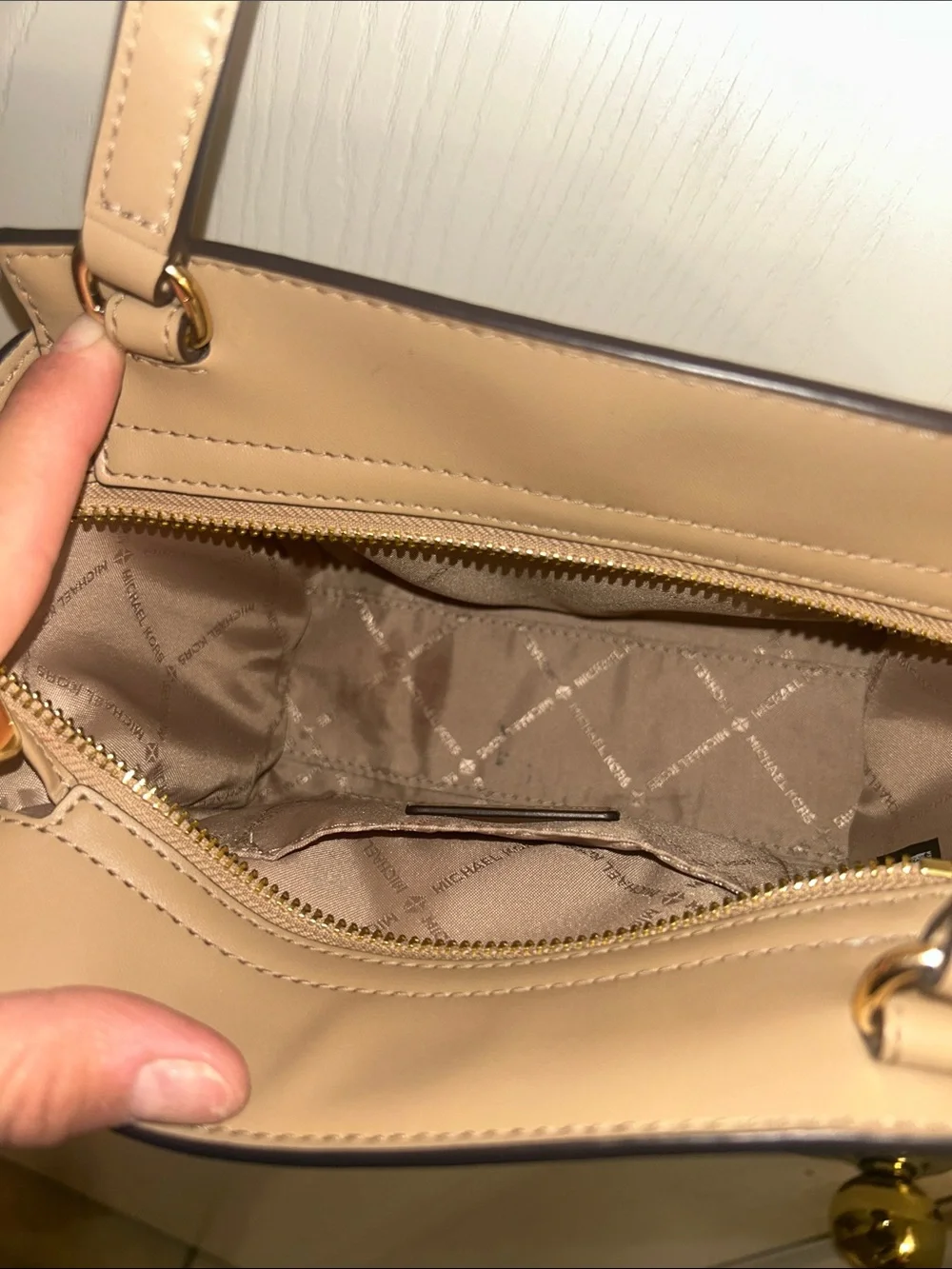 Michael Kors Tan Pebbled Leather Crossbody with Gold Logo